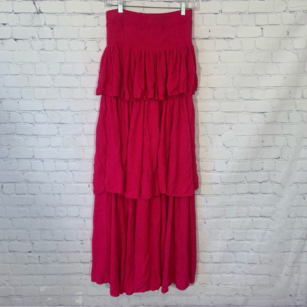 Free People The Convertible Ruffle Knit Maxi Skirt Pink Womens Size Womens Small
